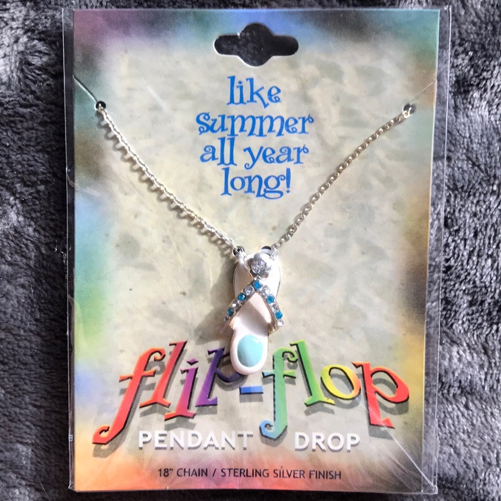 Teal and white silver flip flop necklace